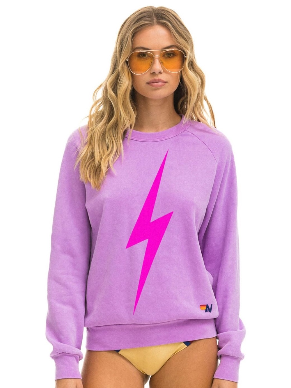 Aviator Nation Bolt Crew Sweatshirt In Neon Purple/Pink Sz L